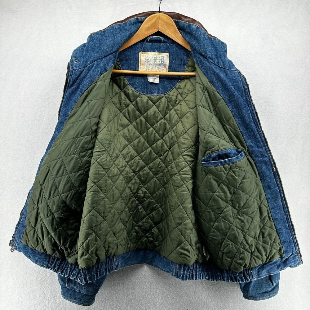 Vintage Faded Glory Denim Chore‎ Coat Men's Large Thermal Lined Leather Collar